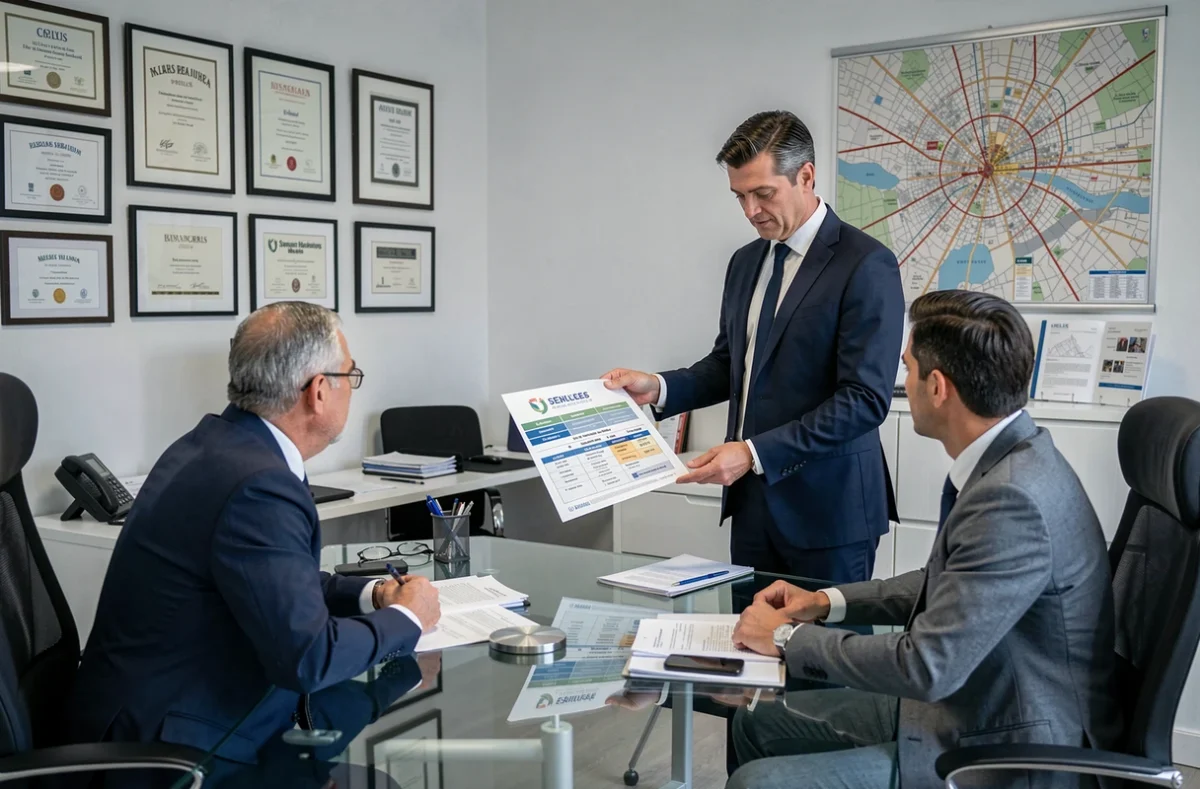 Conseiller d'AB Courtage à Chelles présentant un plan de couverture à un couple