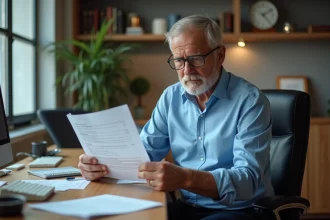 Agent de bureau français étudiant une facture