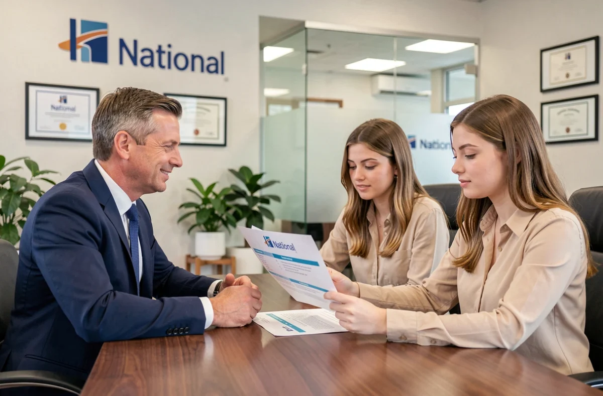 Courtier de CAFPI Montauban conseillant un couple lors d'une consultation sur un crédit immobilier dans une agence nationale