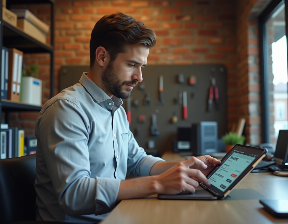 Chef d'entreprise consultant ses comptes professionnels sur l'application mobile Cyberplus Banque Populaire