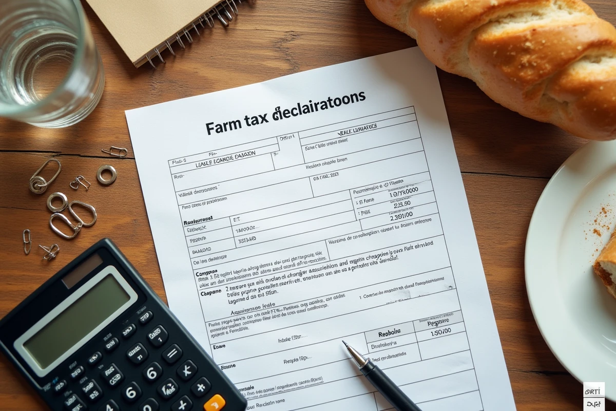 Vue aérienne d'une déclaration fiscale française avec reçu de restaurant et repas pour illustrer le prix déductible des repas