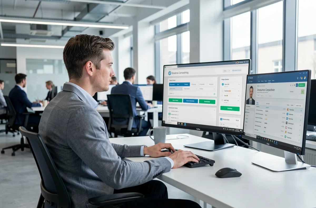 Courtier d'Easy Courtage travaillant sur une plateforme en ligne de comparaison d'assurances dans un bureau moderne
