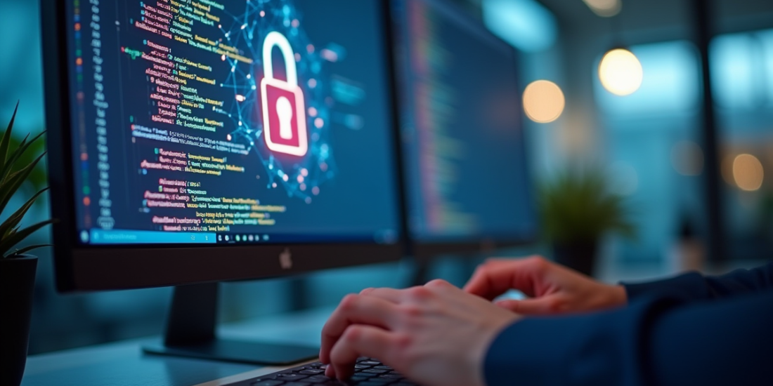 Ecran d'ordinateur avec code couleur et cadenas numérique