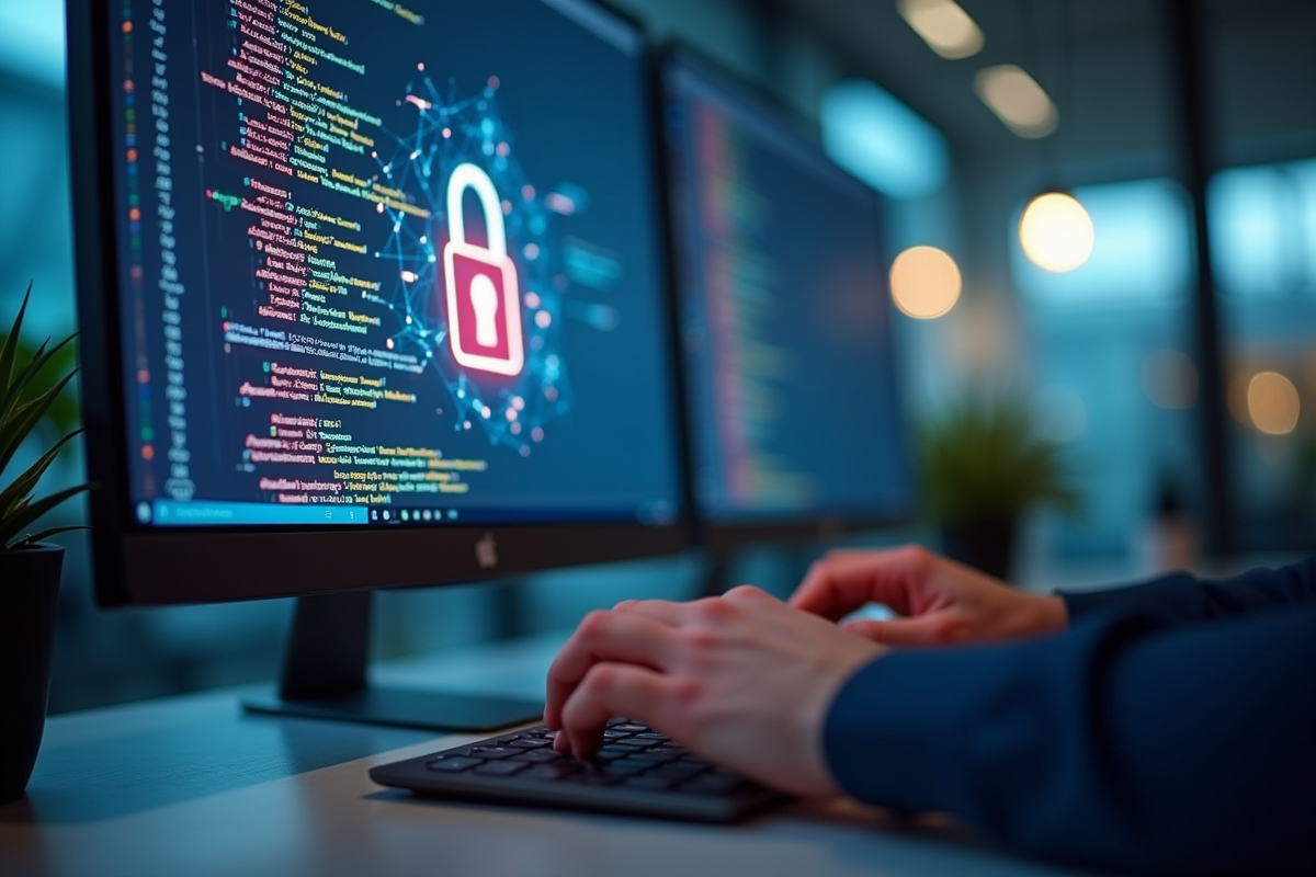 Ecran d'ordinateur avec code couleur et cadenas numérique