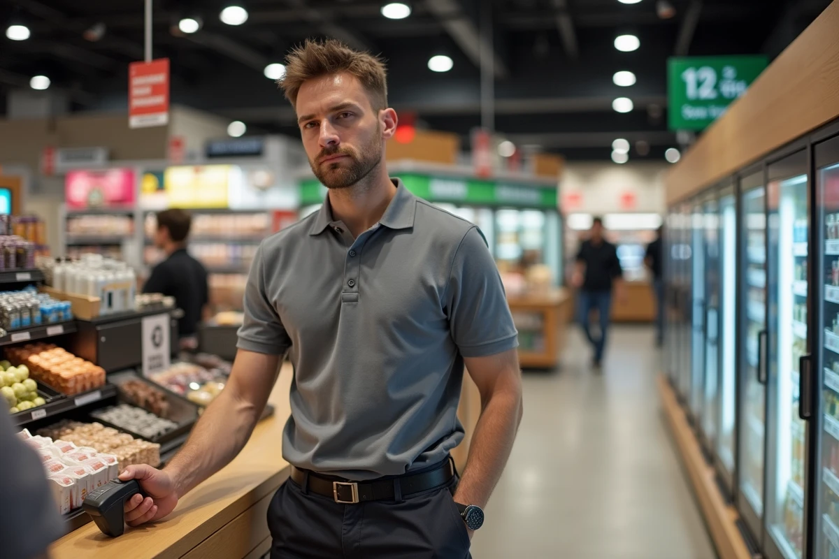 Employé de commerce suisse au caisse d'un supermarché illustrant le salaire minimum en Suisse en 2026