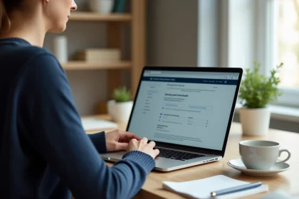 Femme d'âge moyen vérifiant ses comptes en ligne dans un bureau à domicile