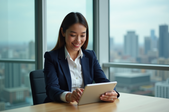Femme d'affaires analysant une tablette en ville