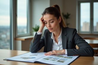 Femme confiante étudiant un portefeuille immobilier