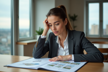 Femme confiante étudiant un portefeuille immobilier