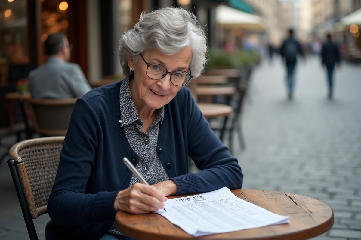 Femme lisant un résultat Euromillions en extérieur