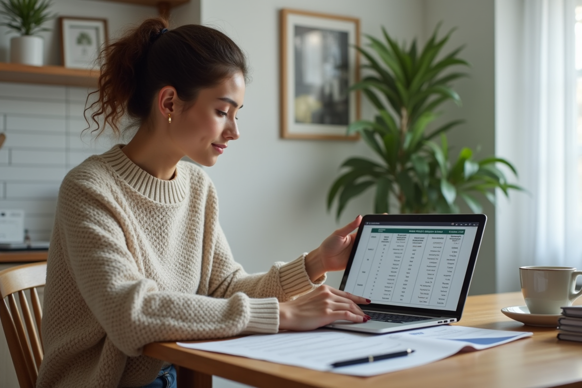 Jeune femme en tenue décontractée travaillant sur un ordinateur
