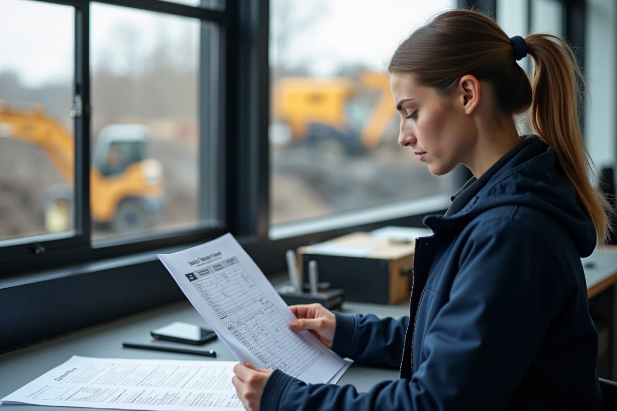 Jeune femme vérifiant un tableau de prix dans un bureau recyclage