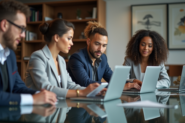 Groupe de jeunes professionnels autour d'une table moderne