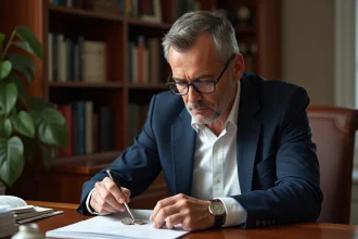 Homme d'âge moyen examinant une pièce de 50 Francs 1977 en argent