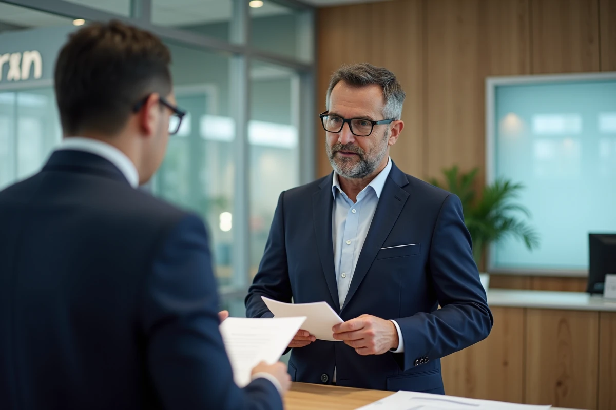 Homme en costume discutant avec un conseiller bancaire