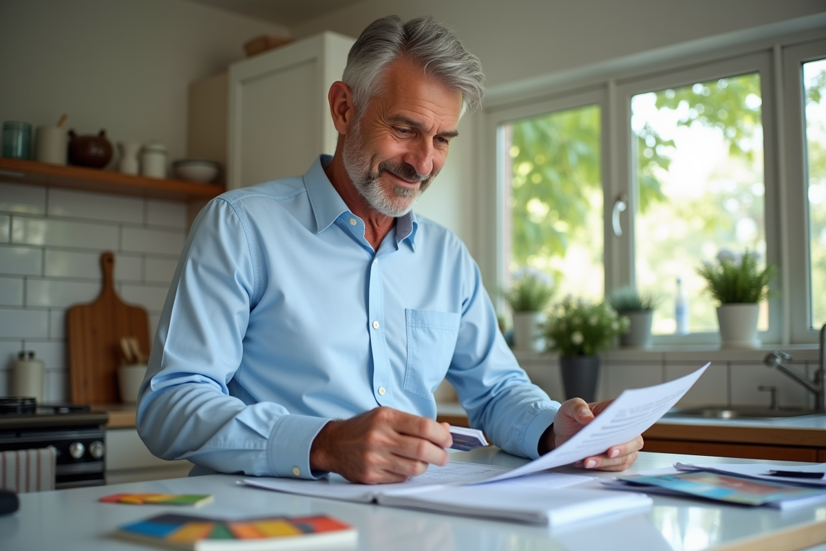 Homme d âge moyen organise ses cartes bancaires