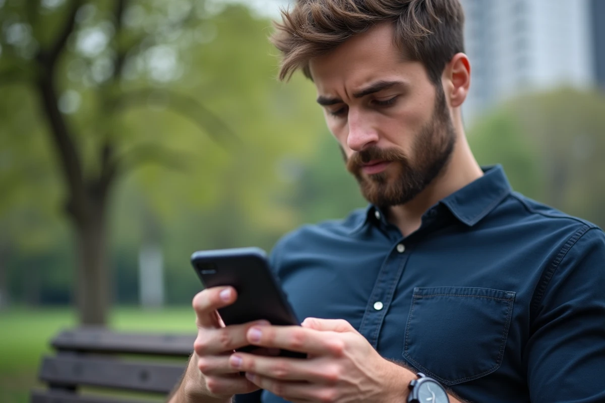 Jeune homme dans un parc urbain utilisant son smartphone