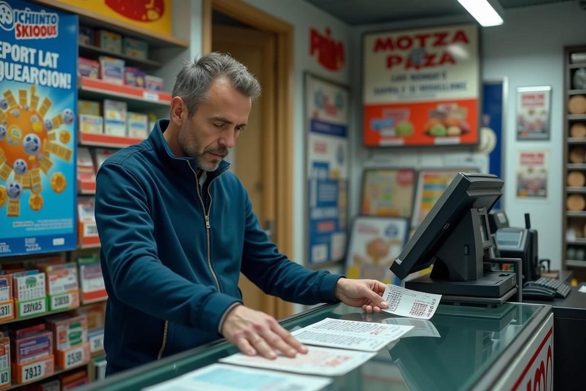 Homme jouant à EuroMillions Étoile Plus dans un bureau de tabac français