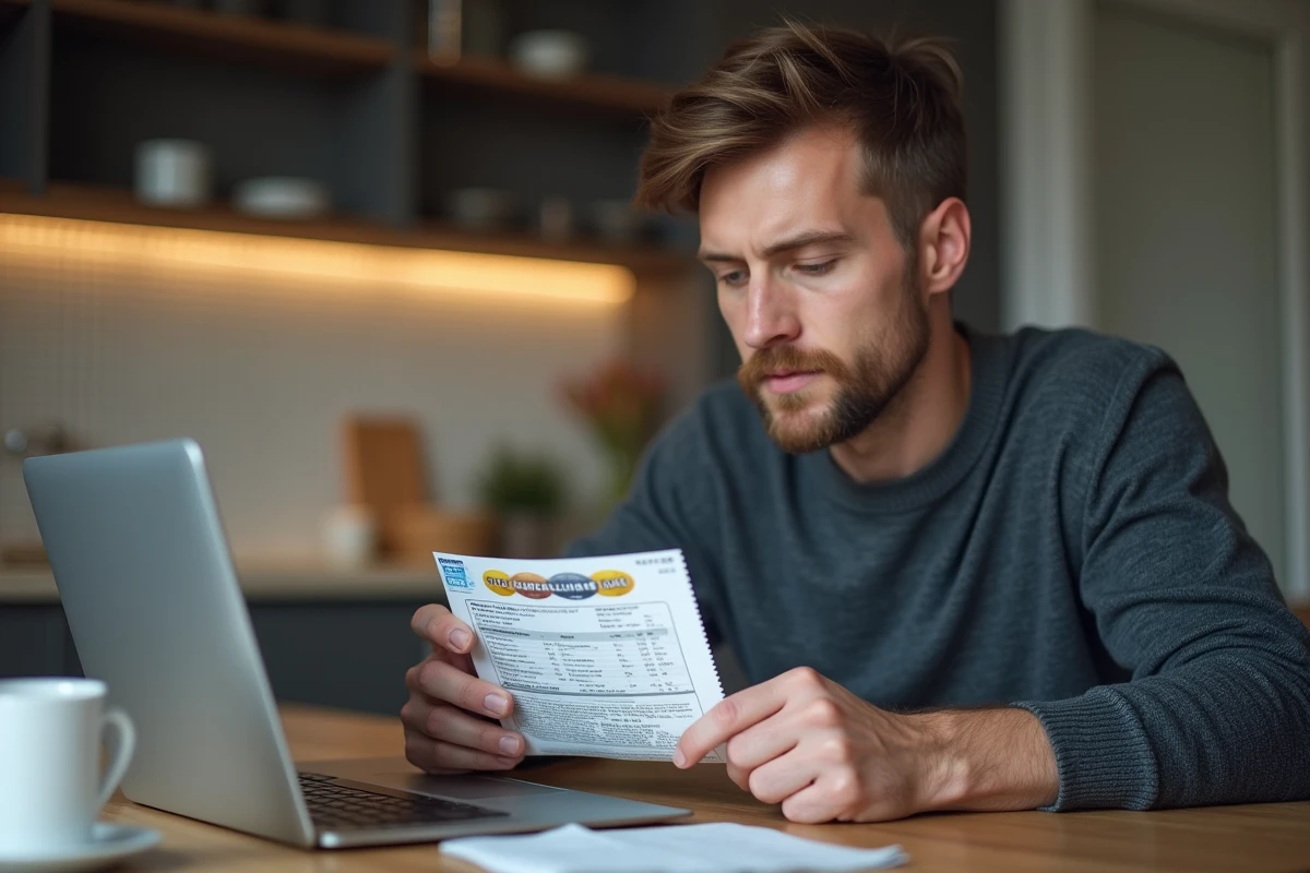 Homme vérifiant un ticket Euromillions à la maison