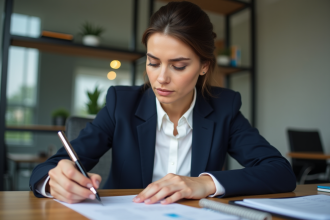 Jeune femme d'affaires en réunion dans un bureau moderne