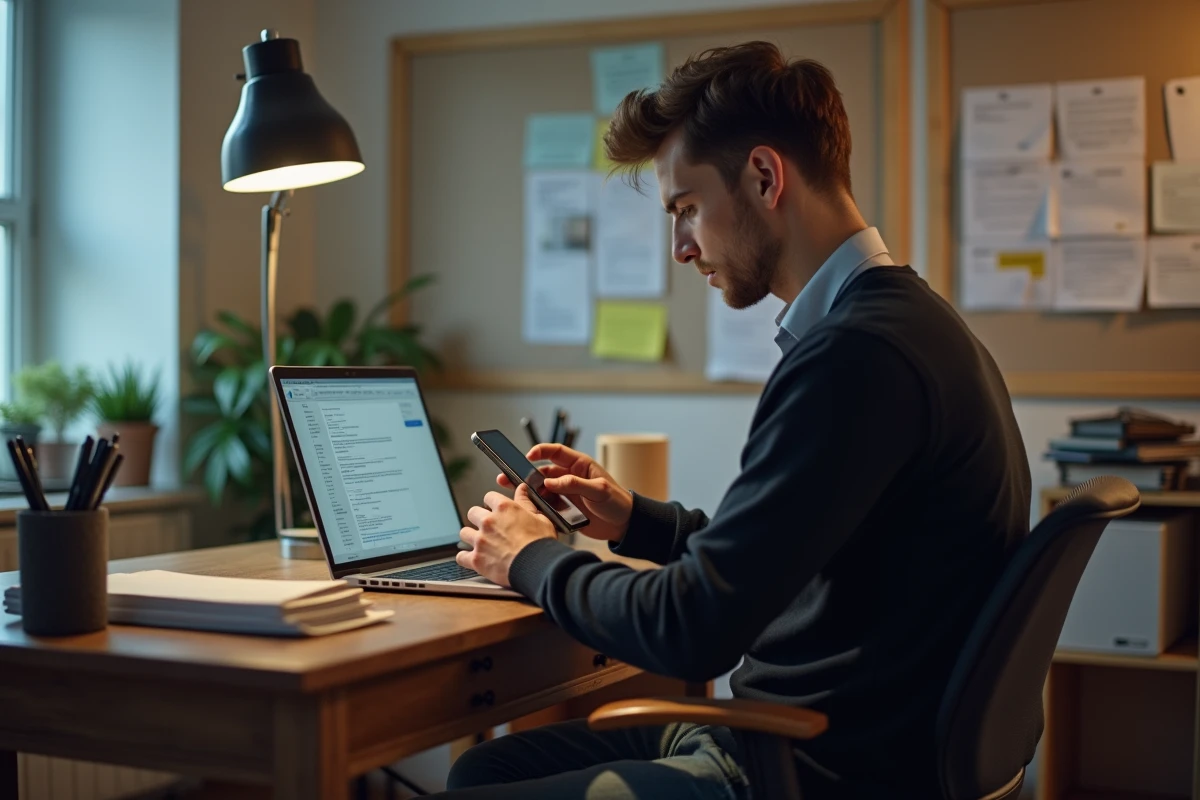 Jeune homme travaillant sur son ordinateur au bureau