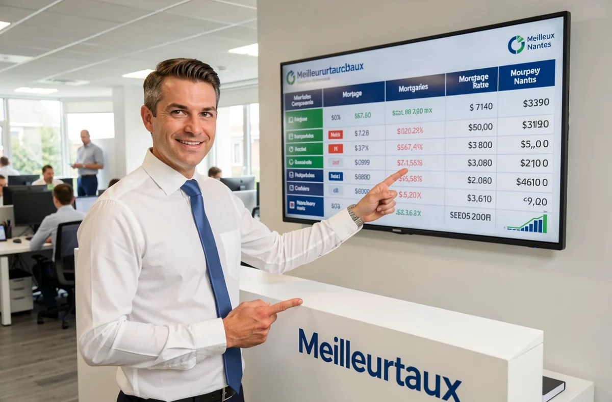 Courtier Meilleurtaux Nantes présentant des comparatifs de taux de crédit immobilier dans l'agence