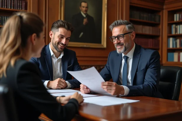 Notaire professionnel présentant des documents à un couple